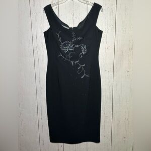 Maggie London Y2K Glitter Floral Black Sleeveless Dress Size 10